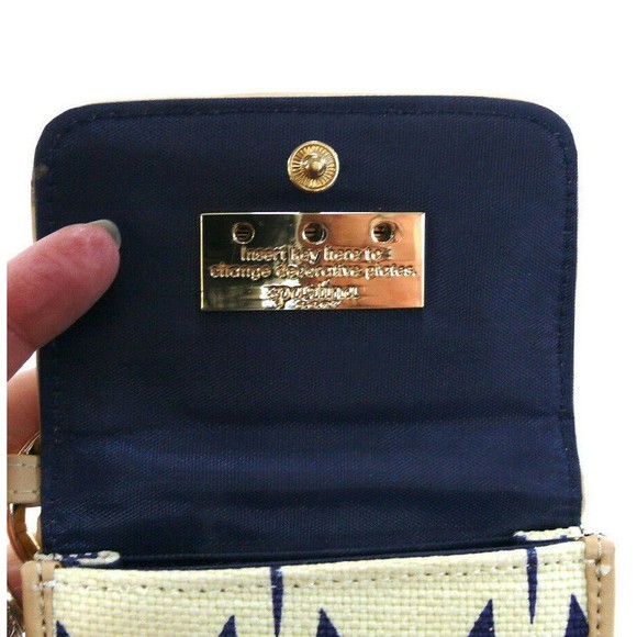 Spartina woven cream Canvas Wristlet flap Wallet leather trim ID window - Picture 7 of 8